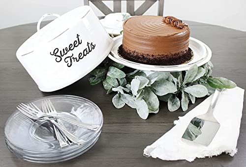 Auldhome Enamelware White Cake Cover; Rustic Decorative Cake Plate With Domed Lid #TOP1