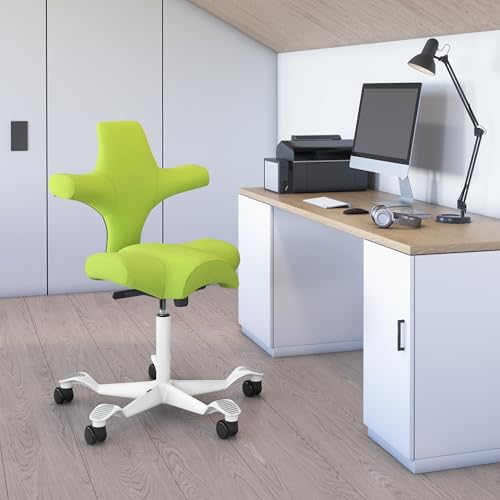 Image of HAG Capisco Sit to Stand Chair-White Frame-Upholstered Bright Green