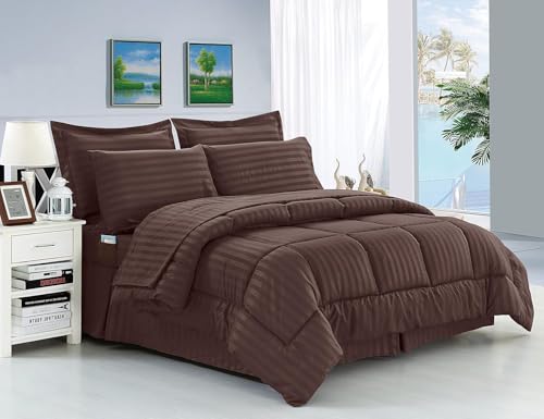 Rayures Dobby chic pour cette parure de lit complète chocolat Queen size