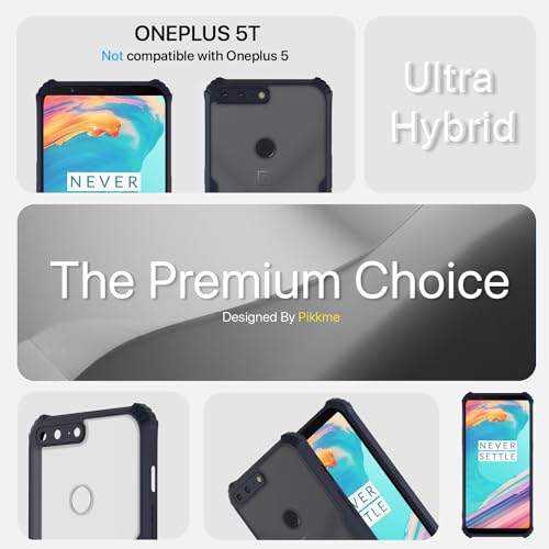 Image of Pikkme OnePlus 5T Back Cover | Crystal Clear Transparent Back | Ultra Hyrbid | Full Camera Protection | Raised Edge | Bumper Back Case (Blue)