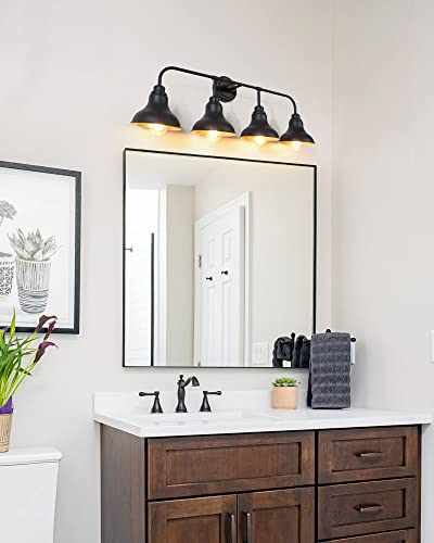 Image of 34.25-Inch 4-Light Matte Black Vanity Light for Bathroom Mirror | Farmhouse industrial style, matte black metal, 4 E26 base max 60W, no bulbs, wall lighting for bathroom mirror, hallway