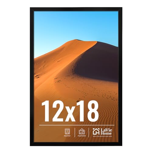 Image of LaVie Home 12x18 Picture Frame for Wall Display, 12x18 Black Picture Frame with HD Plexiglas, 12 x 18 Poster Frame 1 Pack, Display Frame for Vertical or Horizontal, Classic Collection