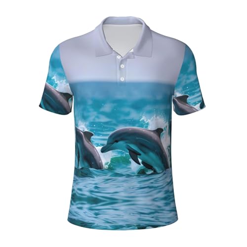 Polo Dauphins imprimé noir pour homme, t-shirt manches courtes L