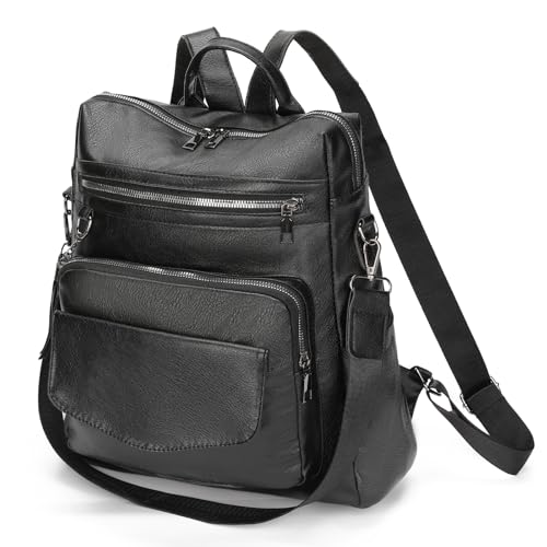 Mochila para mujer GAEKEAO de piel sintética grande con cremallera 7