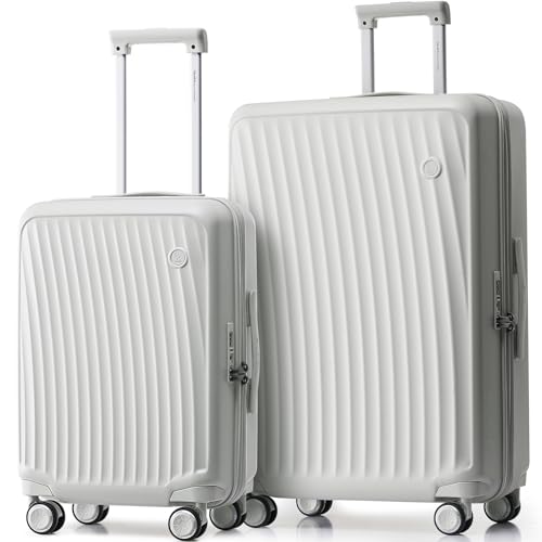 OIWAS Luggage Sets 2 Piece, Hardshell Luggage Sets with Spinner Wheels, TSA Lock, Waterproof Compartment, Lightweight Suitcase Sets for Long Vacation (White, 20'' Carry-on/28'' Large Luggage)