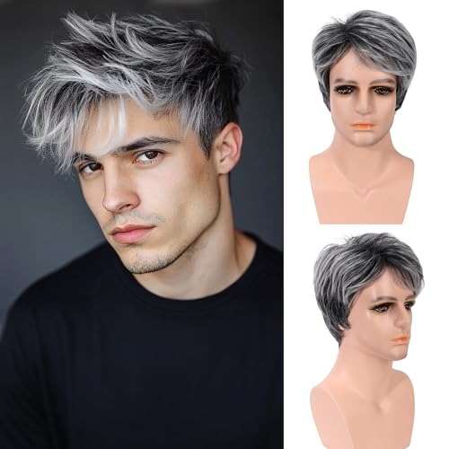 VRbeatter Short Wig for Men Layered Cut Wavy Fluffy Hair