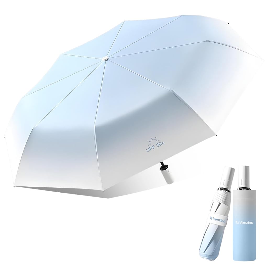 UPF 50+ Sun Umbrella Pocket Sun Umbrella Black Coated Liner & Fiberglass Ribs Design Fashion Folding Travel Lightweight Umbrella with Rubberized Loop Handle-image-3