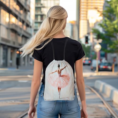 Image of jejeloiu Vintage Ballet Drawstring Backpack 13x15.7inch Ballerina Waterproof Gym Drawstring Bags Pink Ballet Dancer Sports String Backpack Beach Swim Travel Bag Sackpack