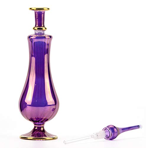 NileCart Egyptian Perfume Bottle with Glass Applicator Stopper, Green Glass with Gold Accents, 9.5 in. Total Height, 100 ml Capacity, Handmade Decorative Bottle for Essential Oils (Violet) - image 2