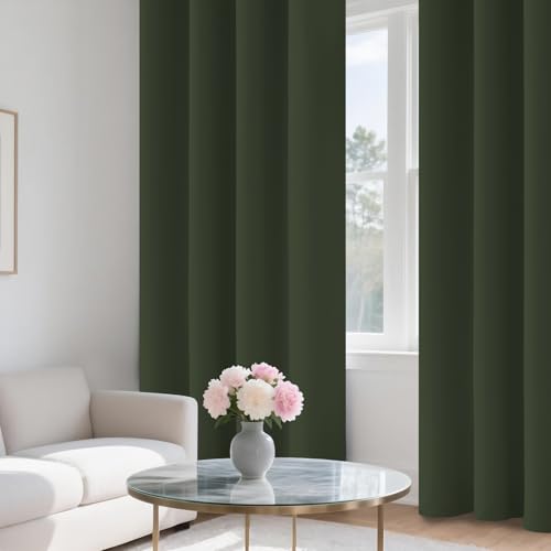 Image of COSVIYA 100% Greyish Green Blackout Curtains for Kids Room 63 Inch Length | Room Darkening Light Blocking Drapes for Bedroom, Grommet Thermal Insulated Window Panels with Black Liner, W52xL63,2 Panels