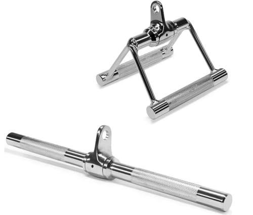 Image of Yes4All Combo Double D Handle & Straight Bar, Multi Cable Machine Accessories, Tricep Press Down Cable Machine Attachment, LAT Pulldown Attachments for Home Gym Set