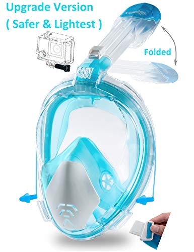 X-Lounger Full Face Snorkel Mask Upgrade Version Safer Lightest Foldable Easybreath 180° Panoramic View Double Anti-Fog Anti-Leak Gear Bag Camera Mount Base Earplugs Snorkel Set for Adult Youth