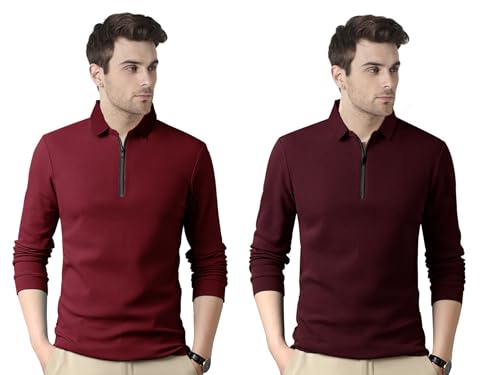 Image of Noble Monk Men's Polycotton Regular Fit Full Sleeves Polo T-Shirt