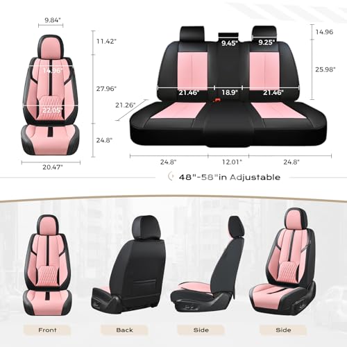 Image of Coverado Leather Seat Cover Full Set, Waterproof Car Seat Covers with Lumbar Support, Front and Rear Seat Covers for Car, Universal Car Seat Protectors Car Seat Cushion Fit for Most Cars (Black&Pink)