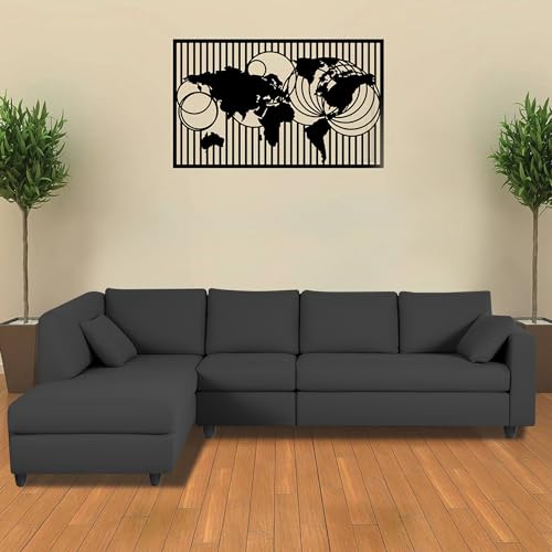Image of Florian LHS 6 Seater L Shape Sofa Set for Living Room (Black Fabric) Premium Fabric Sofa