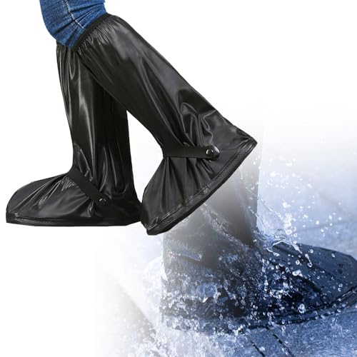 All Round Long Waterproof Rain Shoe Covers, Motorcycle rain Gear for Men Women Rain Footwear Cover with Reflector, Non-Slip PVC Rain Gear Reusable & Foldable Rain Boot Shoe Covers ( Color : Black#1 ,