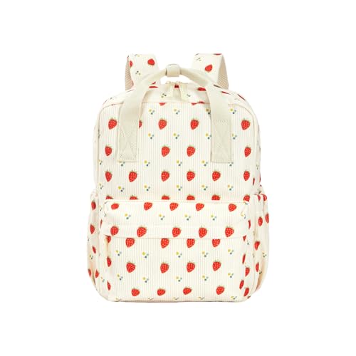 KingCheer Mochila infantil de veludo cotelê, mochila escolar para crianças pequenas, pré-escolares, creches, jardim de infância, Corduroy bege margarida morango, 13''(Fit for Folder), Moderno