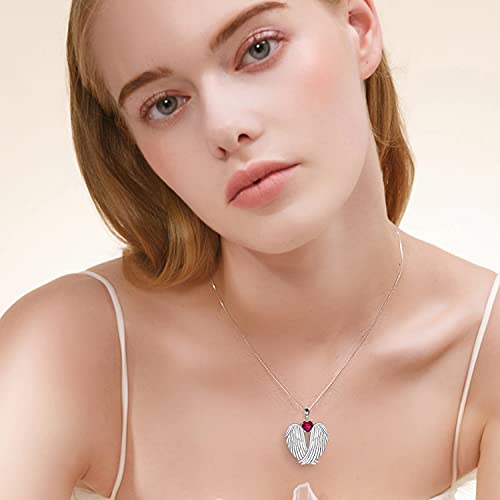 Image of YFN Angel Wings Necklace 925 Sterling Silver Guardian Angel Wings Pendant Necklace Birthstone Necklace for Women Girls Christmas Jewelry Gifts