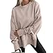 Kenhansion Women Crewneck Oversized Sweatshirts Long Sleeve Thumb Hole Fleece Pullover Sweater Fall Side Slit Hoodies Shirts (Light Khaki,Large)
