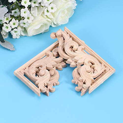 4Pcs Wood Carved Corner Onlay Unpainted Applique European Style Door Cabinet Decoration Appliques For Furniture,Corner Molding Trim (13 * 7Cm) #TOP3