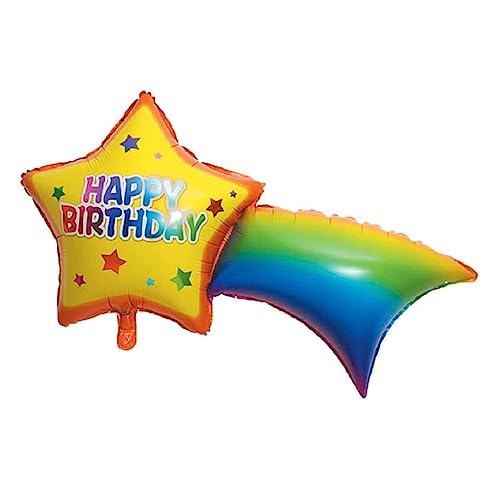 DIWULI XXL Sternschnuppe Regenbogen Happy Birthday Luftballon, Folien-Ballon bunt, Geburtstagsballon Kinder-Geburtstag Junge Mädchen, Motto-Party, Party-Deko, Geburtstagsparty Dekoration Geschenk-Deko