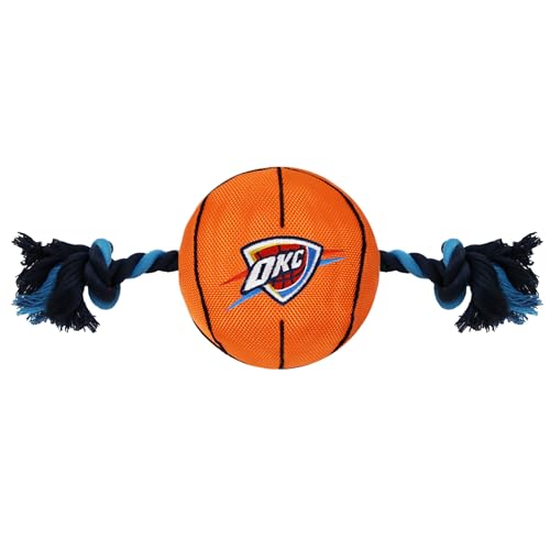 Pets First NBA Oklahoma City Thunder Basketball Toy. - Tough Nylon Pet Toy with Tug Ropes & Inner Squeaker, one Size