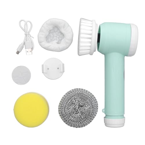 Electric Spin Scrubber Rechargeable Cleaning Brush Cordless Power Scrubber with 4 Brush Heads Bathroom Kitchen Tile Sink (Green)