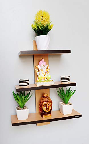 Image of Madhuran Engineered Wood Wall Mounted Books showpieces Display Shelf (Matte, Beech)