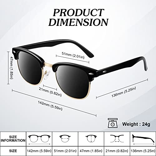 Image of Polarized Sunglasses Men Women,Semi Rimless Retro Shades UV400 Protection