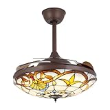 Ventilador de techo con luces, ventilador de techo retráctil estilo Tiffany de 42 pulgadas con iluminación y control remoto, ventilador de techo regulable para dormitorio, sala de estar interior