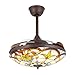 INPAITOO Tiffany Ceiling Fan, 42inch Retractable Ceiling Fan Light with Remote Control, 3 Color Tools, Glass Retractable Chandelier Tools for Living Room, Bedroom