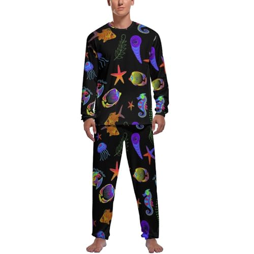 Ensemble de pyjama homme à manches longues avec pantalon imprimé coquille d'étoile de mer