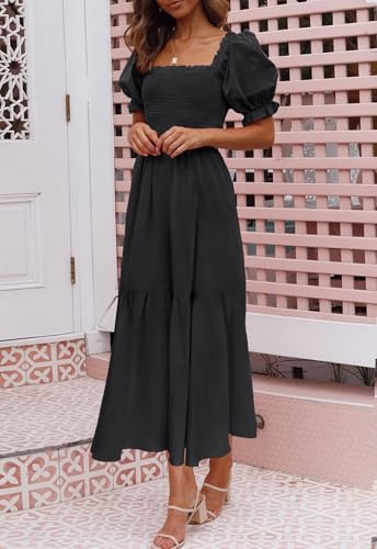 Image of ZESICA Women's 2026 Summer Boho Floral Print Dress Square Neck Ruffle Swing Beach Vacation Long Maxi Dresses
