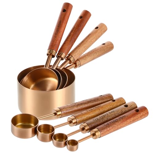 Set de 8 tazas y cucharas medidoras de acero inoxidable miniatura 1