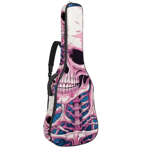 Pink Art Skull 41 42 In Acoustic Guitar Bag With Adjustable Shoulder Strap Guitar Bag with Back Hanger, Suitable for Electric Guitars Bass Guitars Classical Guitars Ukulele