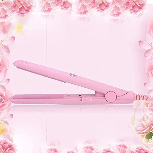 Mini plancha de pelo, 4 colores 2 en 1 Mini rizador de hierro Placa de turmalina de cerámica Rizador de calentamiento de hierro plano de belleza para todo tipo de cabello Hace que (Rosado) Cover