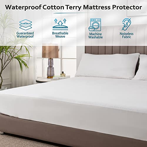 Plushdeluxe Twin Cotton Mattress Protector – Waterproof Double Mattress Protector With Fitted Sheet Design – Soft & Durable Mattress Pad Protector For Noiseless Sleep – Easy To Install And Clean #TOP1