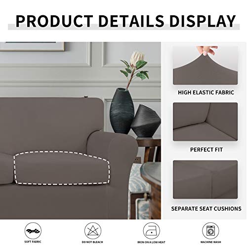 Image of Easy-Going 4 Pieces Oversized Stretch Couch Cover for Dogs Washable | Sectional Sofa Slipcover for 3 Separate Cushion Couch - Elastic Furniture Protector for Pets, Kids Taupe