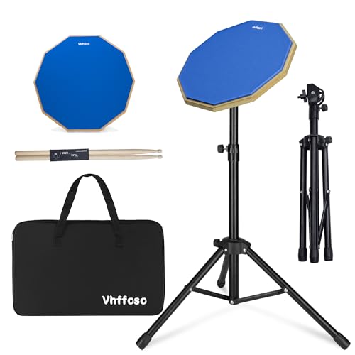 12 Inch Practice Drum Pad with Stand and Sticks, Beginner Snare Drum Pad with Drumsticks(2 pairs) and Carrying Bag, Double Sided Silent Drum Pad (Blue)