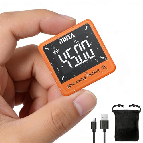 Image of BINTA Digital Angle Finder Magnetic, Rechargeble IP54 Waterproof Dustproof Small Digital Angle Gauge Inclinometer, Portable Backlight Measuring Tool for Woodworking Construction Machinery DIY Orange