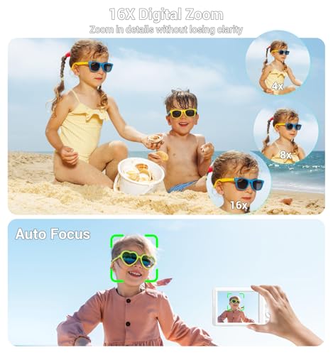 Image of Digital Camera 4K, Autofocus Digital Compact Digital Camera,16X Digital Zoom Upgraded Travel Camera with 64GB SD Card,2 Batteries,Small Camera for Teens Kids Boys Girls,White