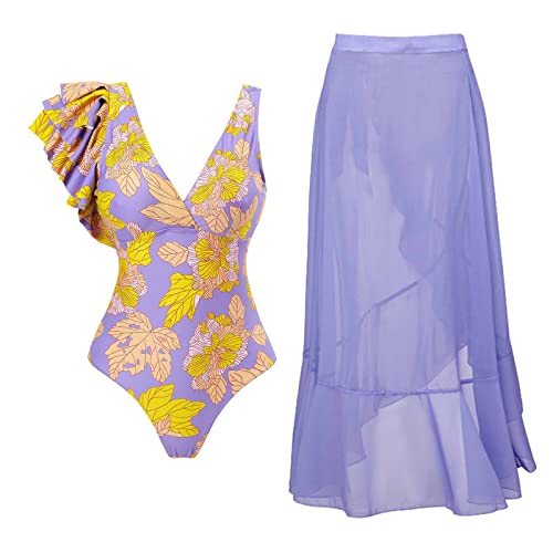Hanaturu Traje de baño de 1 pieza para mujer + traje de baño de 1 pieza con estampado vintage, bikini monokini, traje de baño de 2 piezas, conjunto de tankini de dos piezas traje de protección para