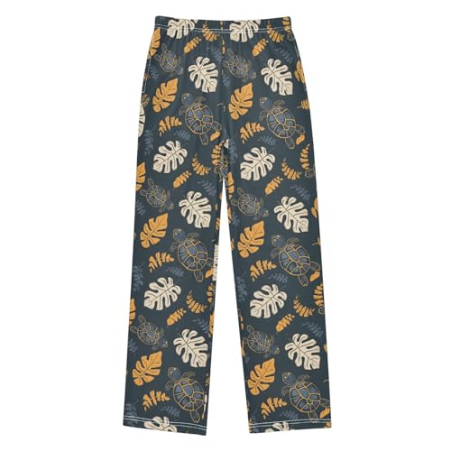 Seamless Pattern with Turtle and Leaf Pajamas Bottoms with Pockets Comfy Pjs Sleepwear Elastic Waistband Pajamas Pants Lounge Pants for 6-14 Years
