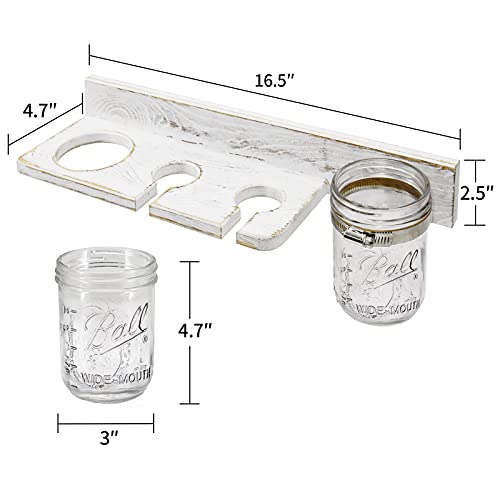 Hair Dryer Holder Wall Mount Bathroom Organizer, Farmhouse Wooden Hair Tool Accessories Shelf with Mason Jar, Bathroom Supplies Storage for Flat Iron, Curling Wand, Hair Straightener (Rustic White) - Thumbnail 7