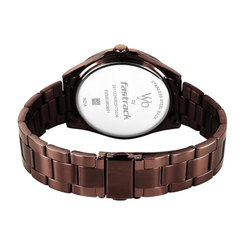 Image of Fastrack Vyb Drift Quartz Analog Brown Dial Brown Stainless Steel Strap Watch for Men - FV30038QM01W