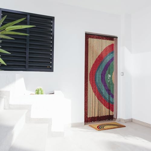 CATRAL Nortene | Cortina Puerta Rainbow 60 Líneas | 90x200 Cm | Madera Natural | Hecha A Mano