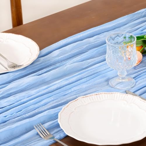Santaben 6 Pack Sky Blue Cheesecloth Table Runner Summer Wrinkled Runner by Santaben - Used condition - Image 4
