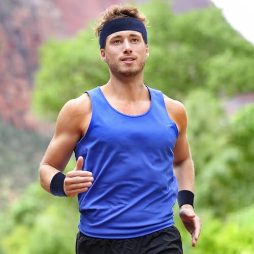 Image of Bememo 6 Pcs Neon Sports Sweatbands Set Sports Competitions Sweatbands 2 Headband 4 Wristbands Breathable Terry Cloth Athletic Bands for Team Soccer Spirit 80s Costumes Cosplay