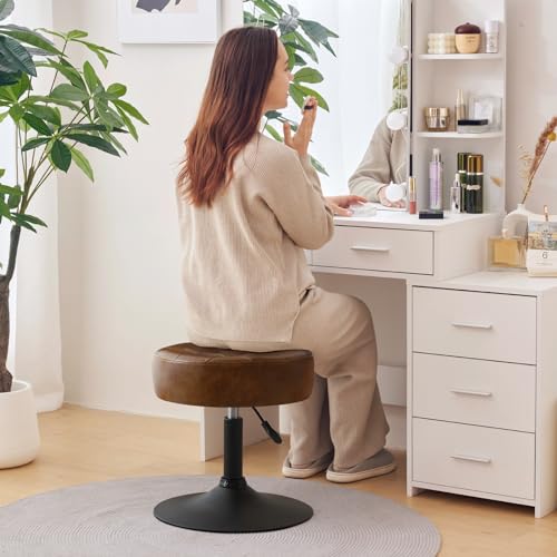 image for Furniliving Faux Leather Makeup Vanity Stool, Mid-Century Tufted Adjus