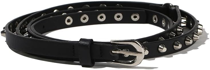 Women's Stylish Studded Genuine Leather Belts Slim Black Belt for Casual and Dress2